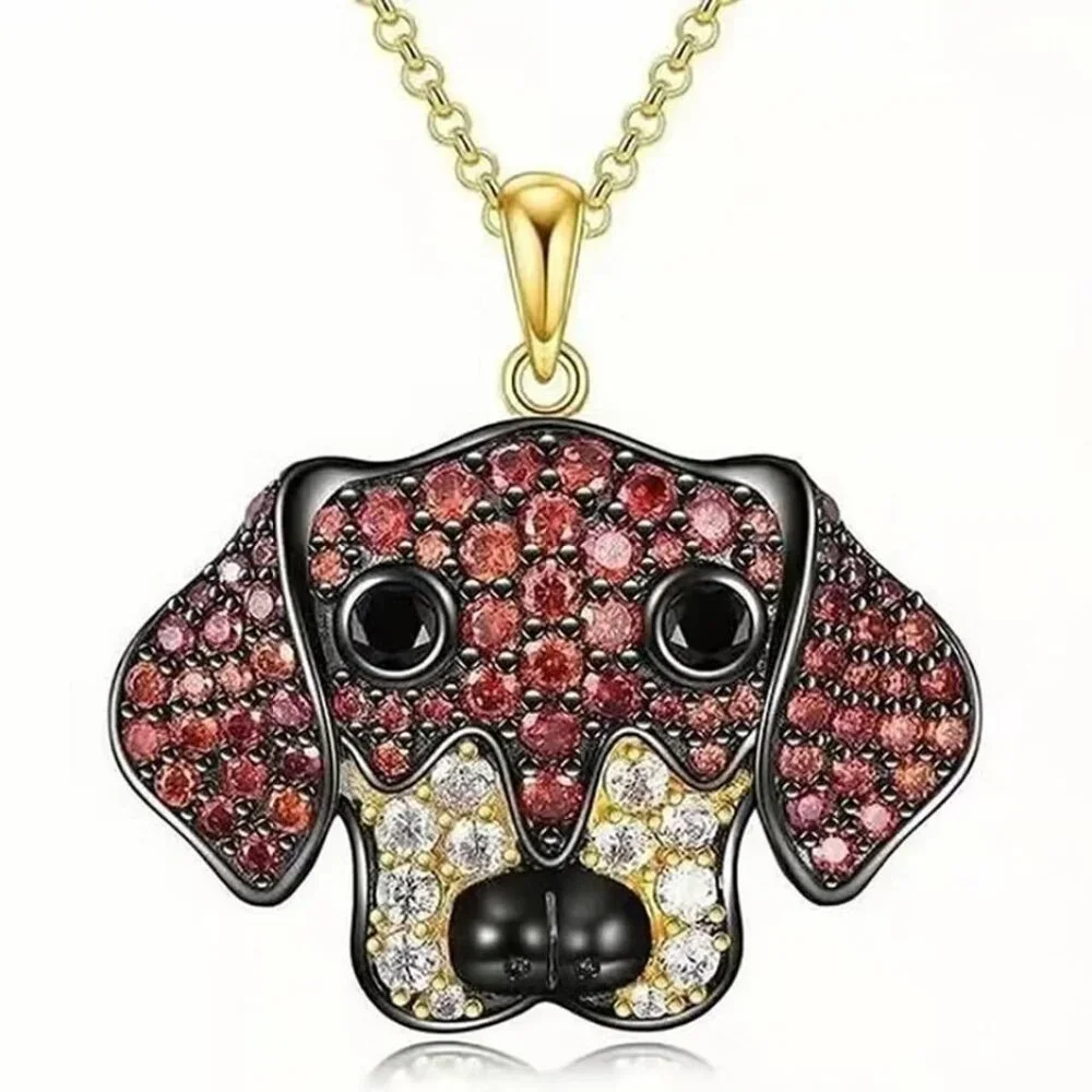 Gold Rhinestone DACHSHUND Dog Pendant Necklace